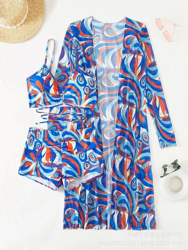 3 Piece Summer Print Swimsuits Tankini Sets Swimwear Beach Wear Bathing Suits Pool Women's Swimming Suit - The Clothing Company Sydney