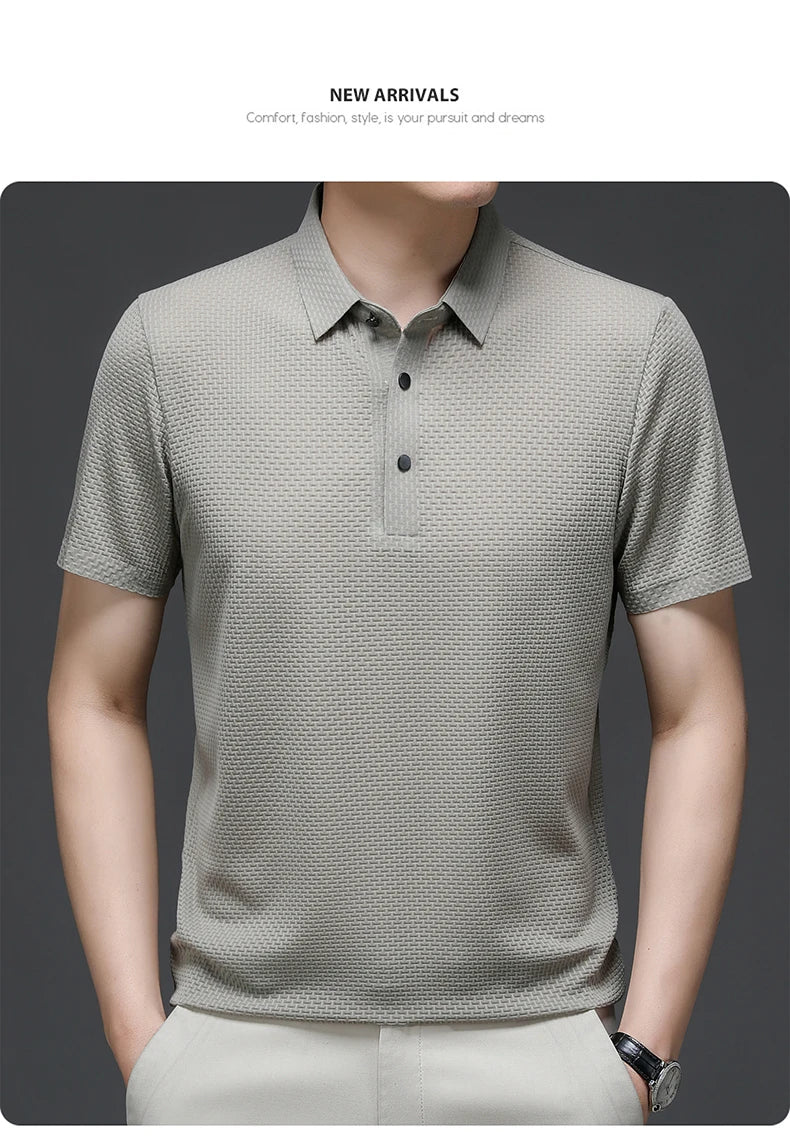 Summer Men's Lop-up Hollow Short-sleeved Polo Shirt Ice Silk Breathable Business Fashion T-Shirt Male Top The Clothing Company Sydney