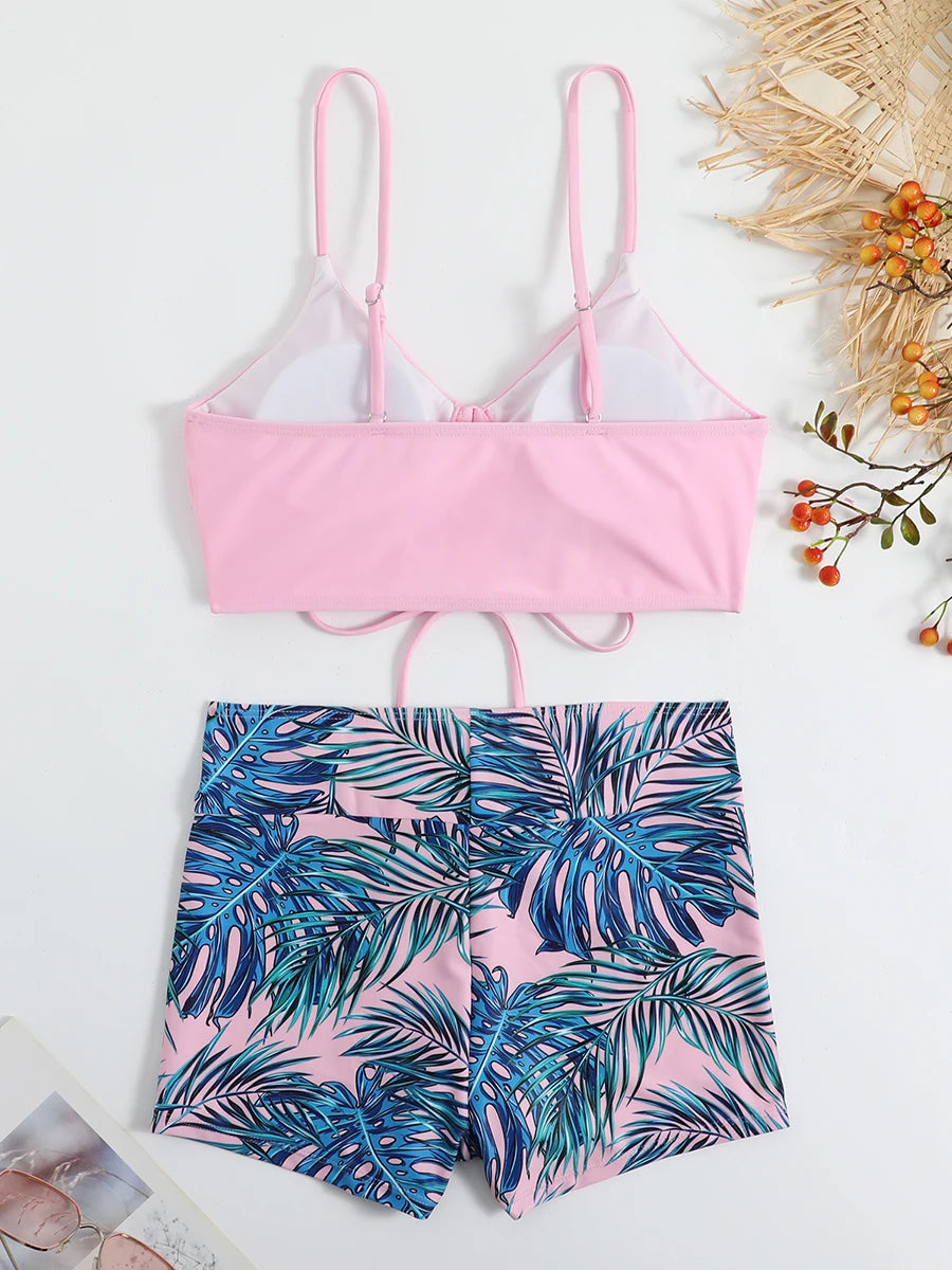 2 Piece Drawstring Front Shorts Bikinis High Waist Swimsuit Women Swimwear Bathers Bathing Swimming Swim Suit Beachwear - The Clothing Company Sydney