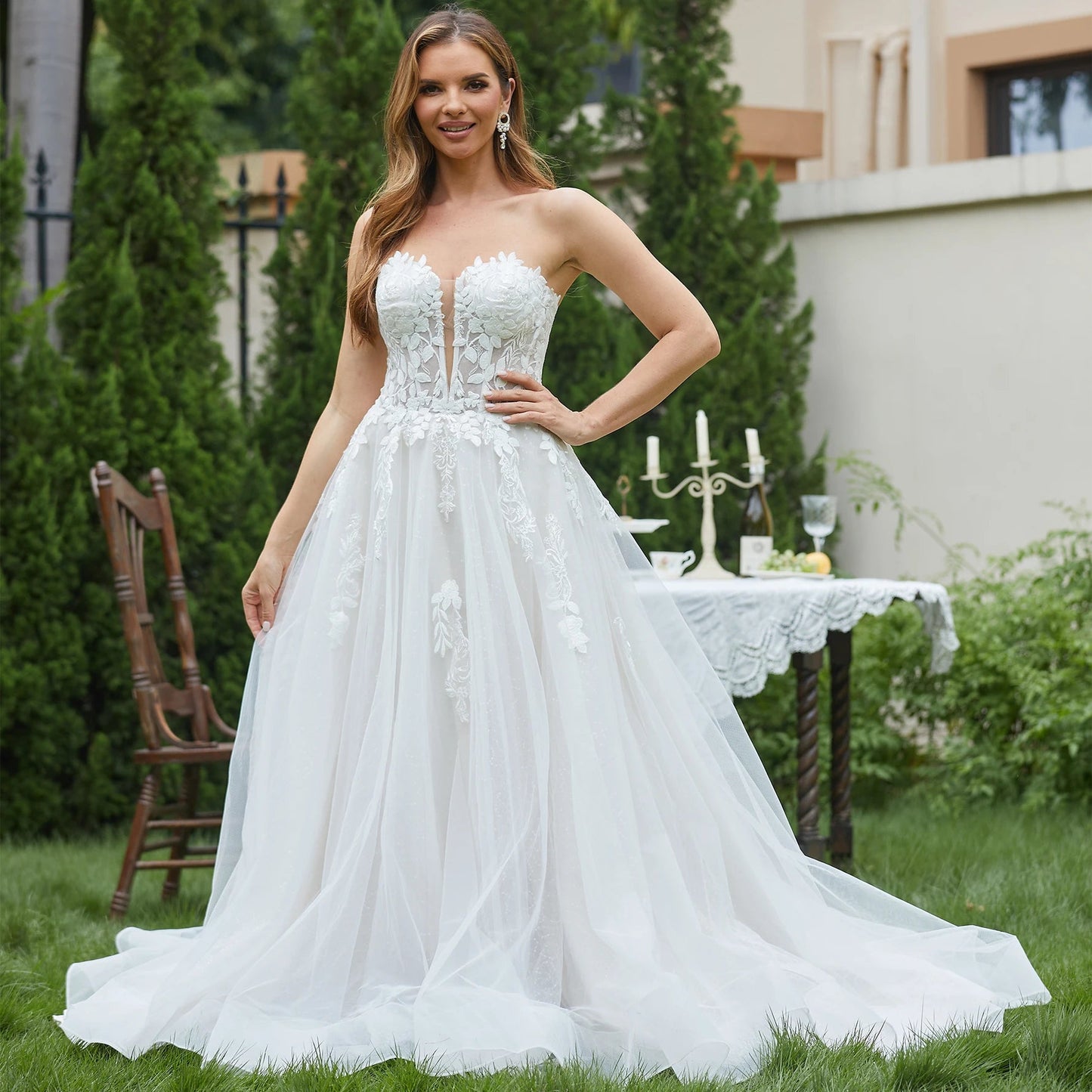 Elegant Lace Wedding Dresses Sleeveless Deep V-Neck Sparkly Bridal Gowns Sweetheart Wedding Gown The Clothing Company Sydney