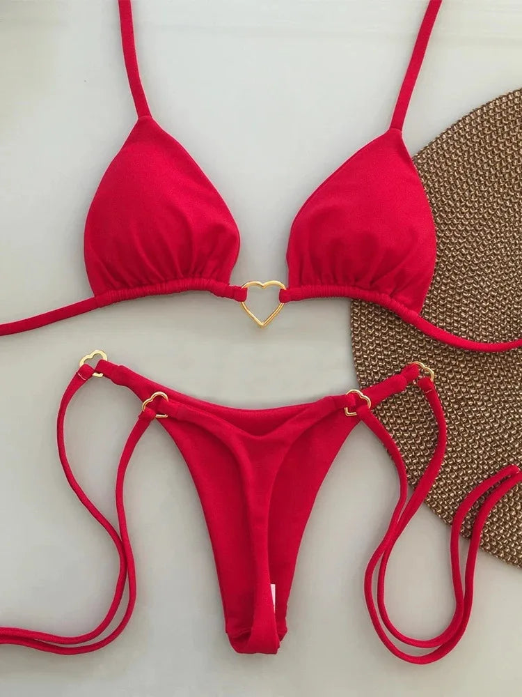 Women's White Bikini Low Waist Lace-up Swimsuit Two-piece Set Swimwear - The Clothing Company Sydney