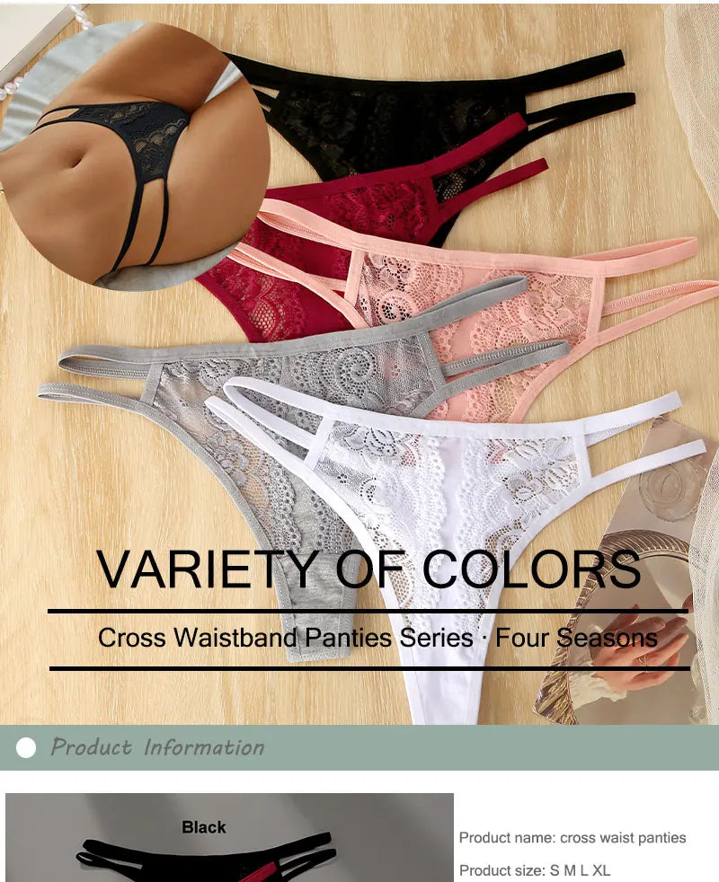 3 Pack Lace Hollow Out Thongs Women Panties Low Waist Transparent G-String Underwear Breathable Intimates Lingerie - The Clothing Company Sydney