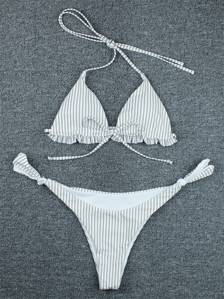 Two Piece Bikini Swimwear Women Swimsuit High Waist Striped Thong Bikini Set Summer Brazilian Beach Bathing Suit 2 Pieces The Clothing Company Sydney