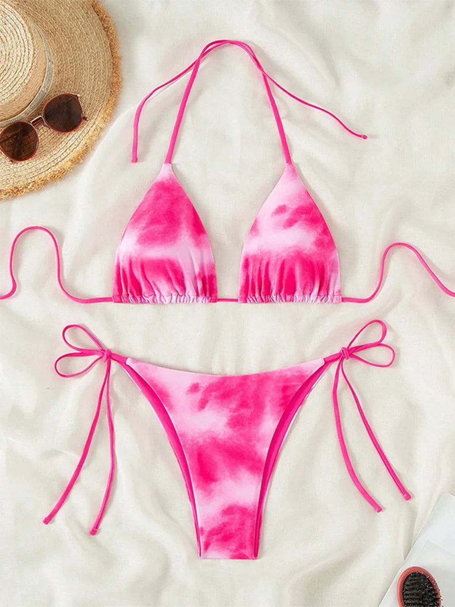 Tie Dye Mini Micro String Bikini Women Swimwear Swimsuit Two Piece Bikini Set Halter Bathing Suit The Clothing Company Sydney