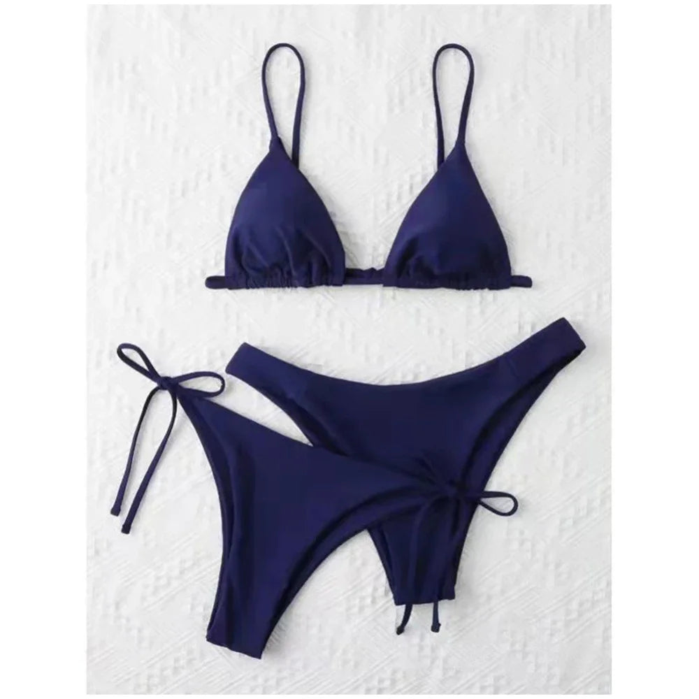 3 Piece Swimwear Women Lace Up Micro Bikini Set Solid Low Waist Swimsuit Beachwear Bathing Suit - The Clothing Company Sydney