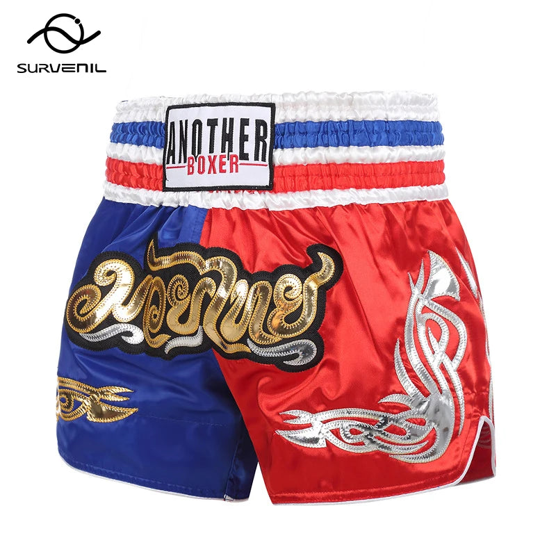 Muay Thai Shorts Men's Women's Boxing Shorts Child Embroidery Satin Kickboxing Pants Combat Grappling Cage Fighting MMA Shorts - The Clothing Company Sydney