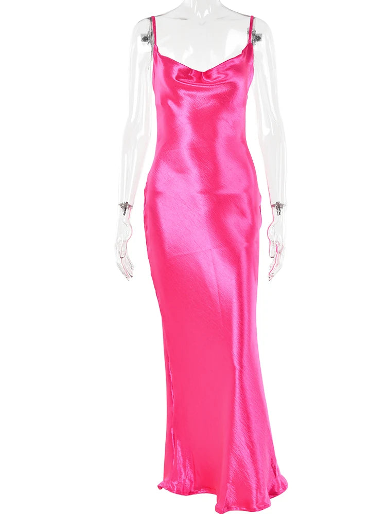 Spaghetti Strap Backless Summer Dress Women Satin Long Dress Elegant Bodycon Party Dresses - The Clothing Company Sydney