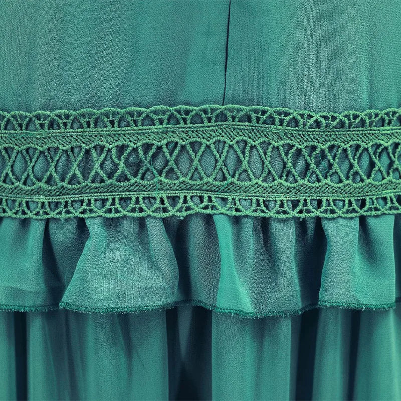 Women V-neck Lantern Long Sleeves Maxi Dress Elegant Patchwork Ruffles Hollow Lace Slim  Summer Dress - The Clothing Company Sydney