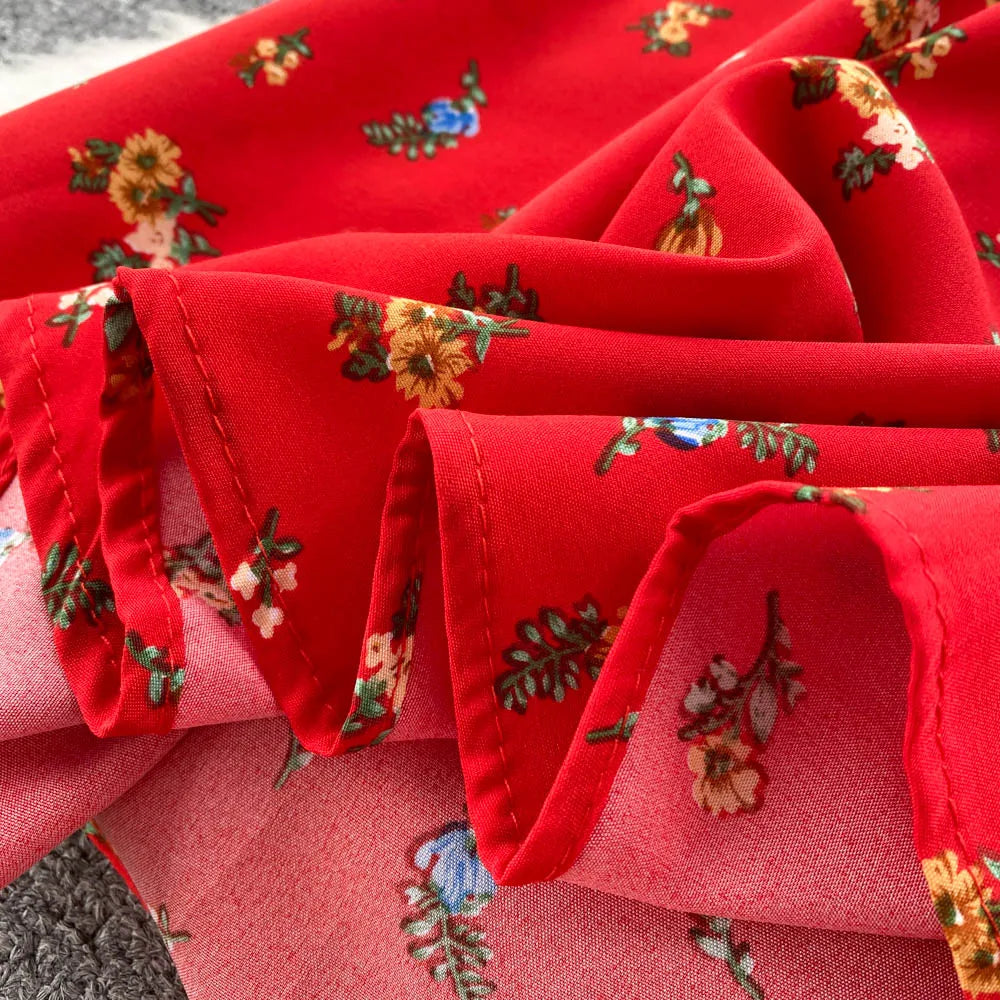 Women's Fashion Romantic Floral Print Split Long Summer Dress Puff Sleeve Party Dress - The Clothing Company Sydney