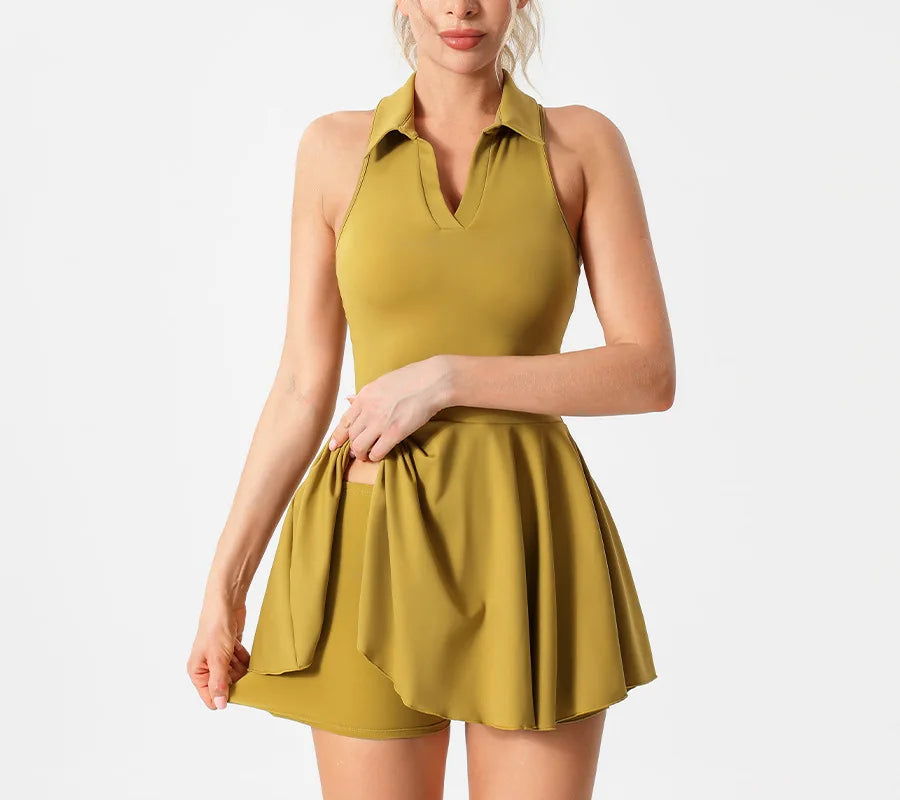 Tennis Dress With Chest Pads Shorts Stretchy Fitness Skorts Tummy Control Yoga Skirts Gym Clothing Activewear - The Clothing Company Sydney