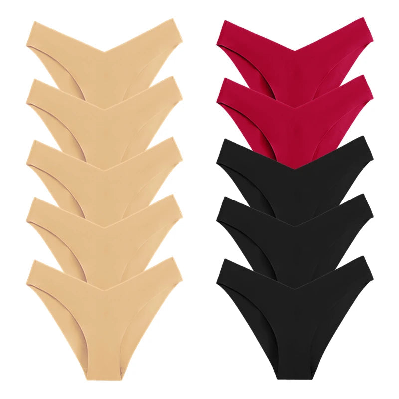 10 Pack Women's Seamless Panties V-Type Drop Waist Female Underwear Ice Silk Underpants Briefs The Clothing Company Sydney