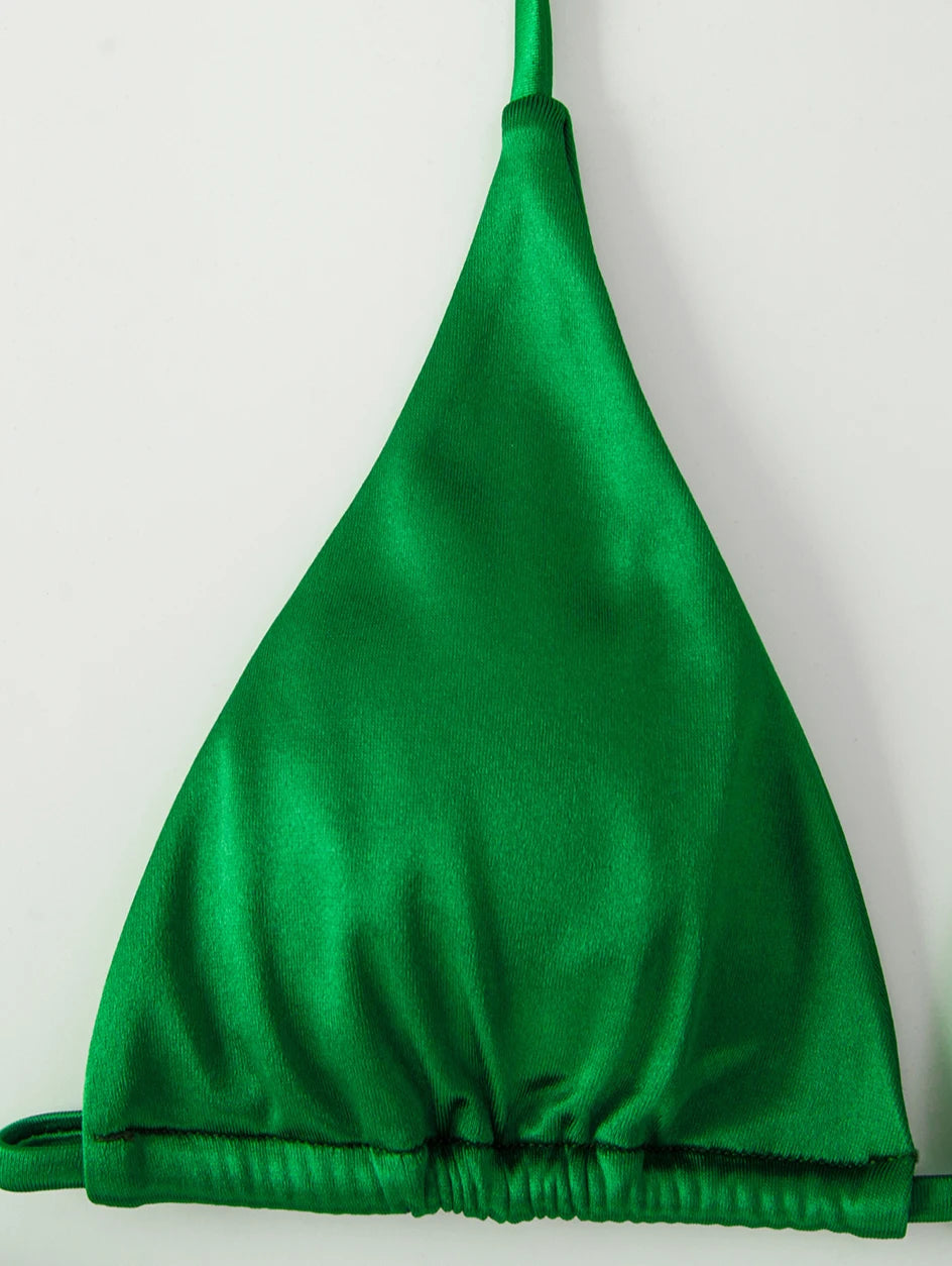 Metallic Halter Triangle Swimsuit Women Swimwear Bathing Suits Brazilian Thong Micro Bikinis Set Beach Wear - The Clothing Company Sydney