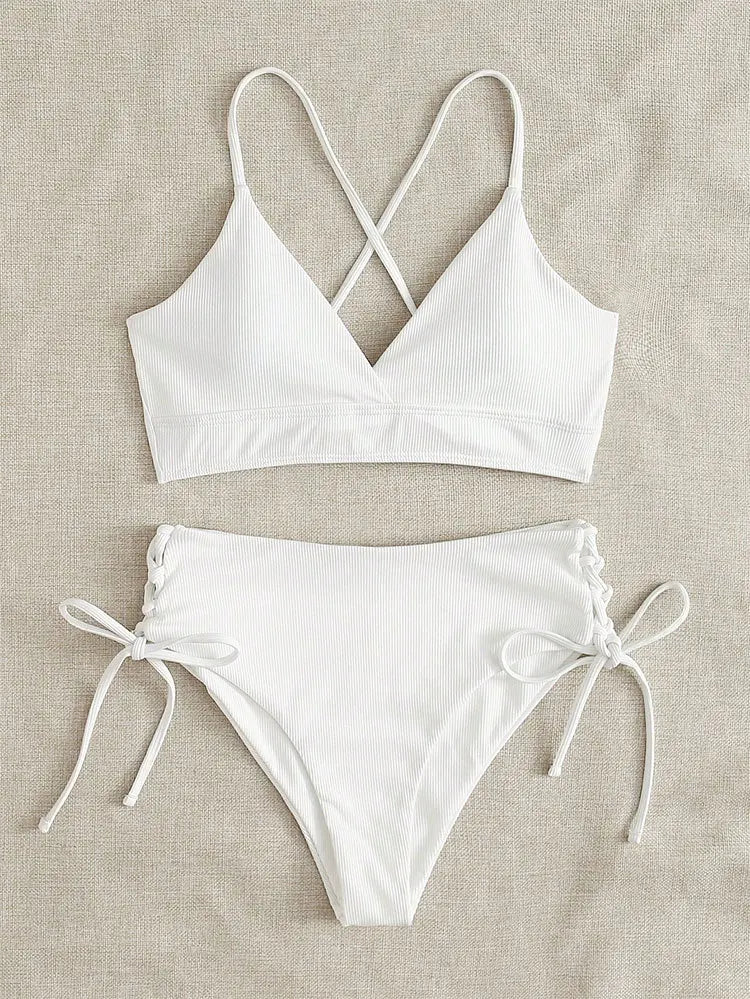 V-Neck Split Bikini Set for Women Swimsuit Lace Up Triangular Beach Swimwear Bathing Suit The Clothing Company Sydney