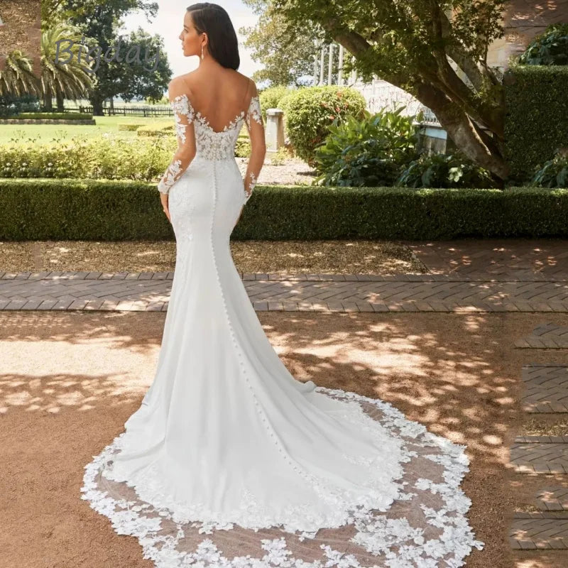 Elegant Sweetheart Mermaid Wedding Dress White Long Sleeve Open Back Lace Bridal Gown Train Customized Bridal Gown The Clothing Company Sydney