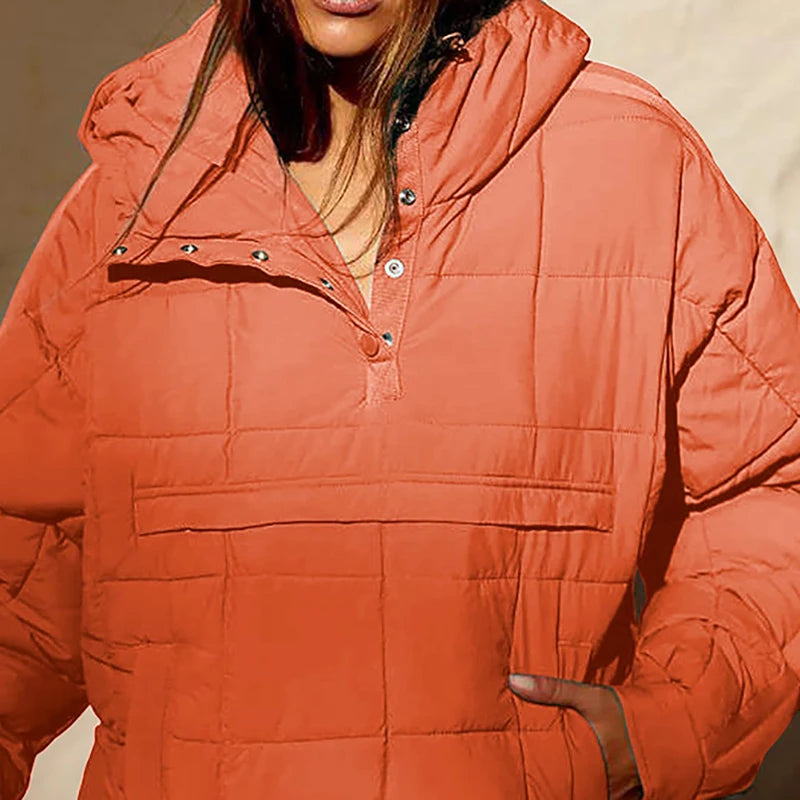Autumn Winter Padded Jacket For Women Fashion Pockets Long Sleeves Hooded Pullovers Casual Coat - The Clothing Company Sydney