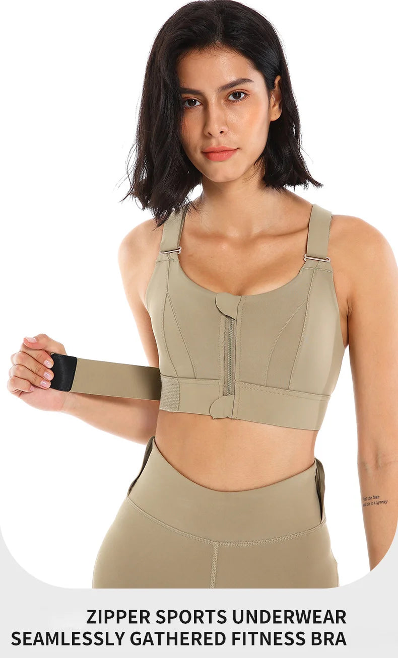 Large Size High-strength Sports Bra Women's Shockproof Running Big Chest Small Front Zipper Fitness Yoga Clothing Vest Underwear - The Clothing Company Sydney
