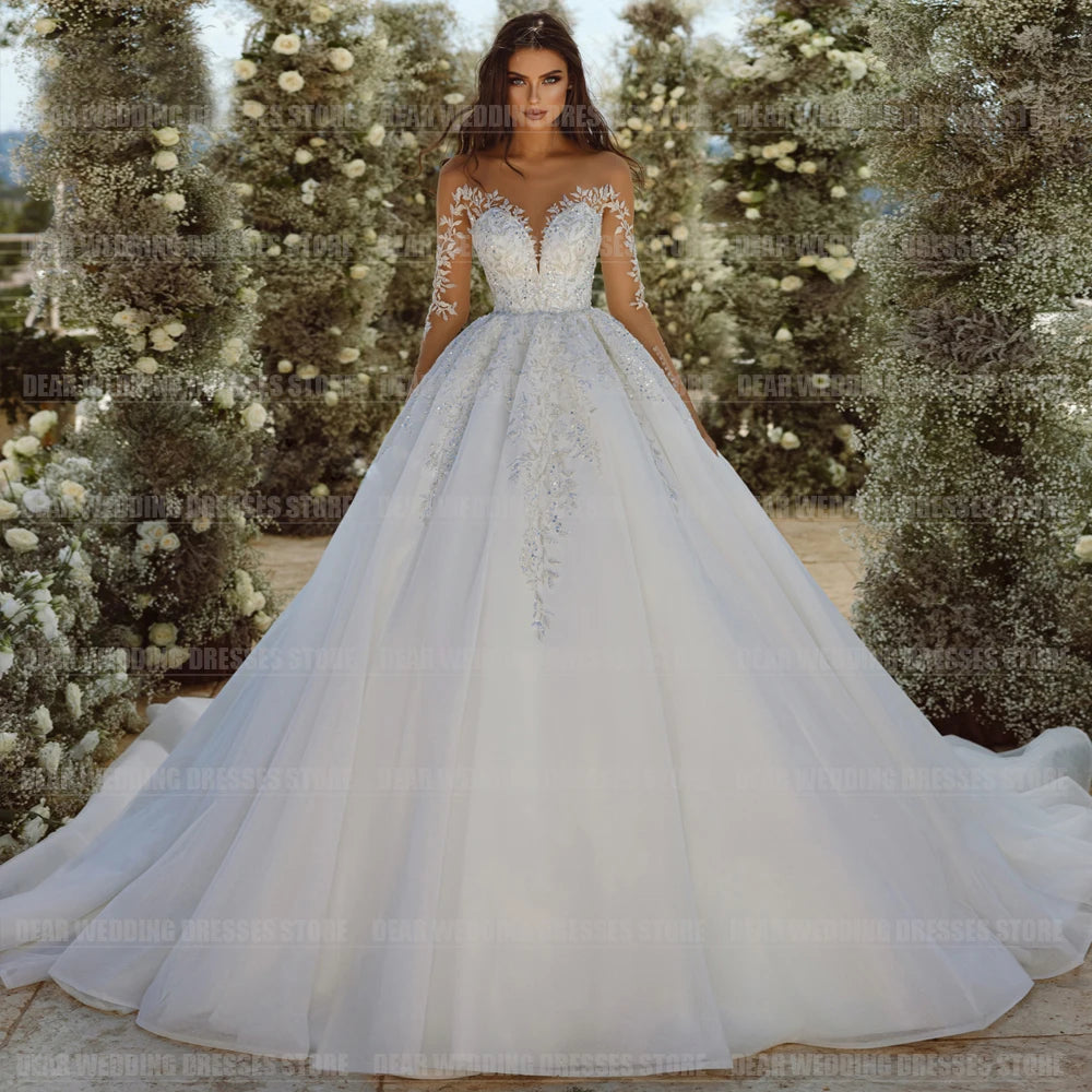 Princess Elegant Wedding Dresses Applique Long Sleeve V Neck Backless Satin Bridal Gowns The Clothing Company Sydney