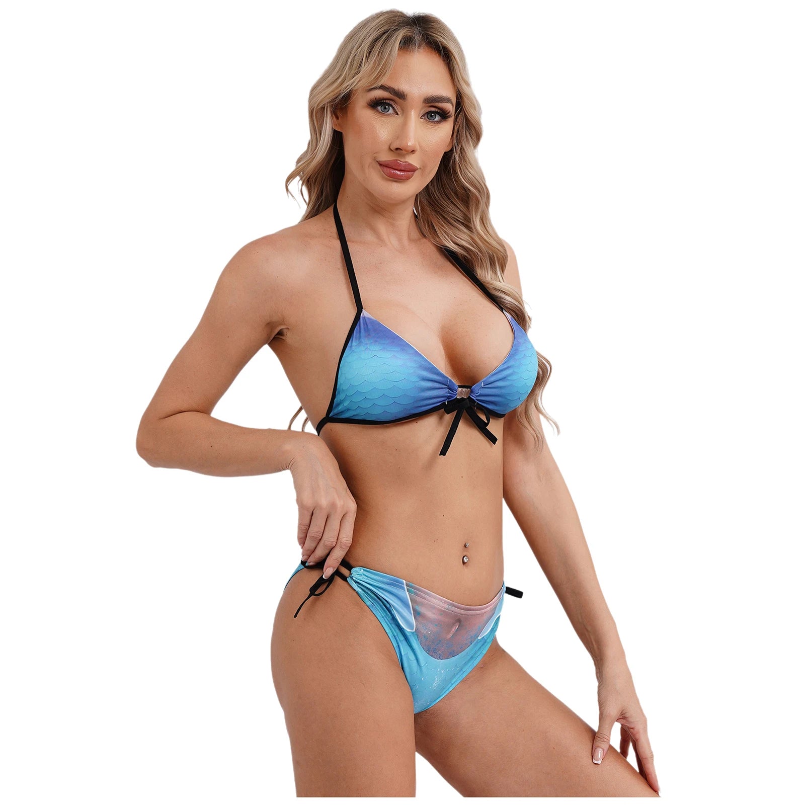 Women's Mermaid Print Swimsuit Bikini Bathing Suit Halter Sponge Pad Bra and Drawstring Briefs Beach Pool Surfing Swimwear - The Clothing Company Sydney