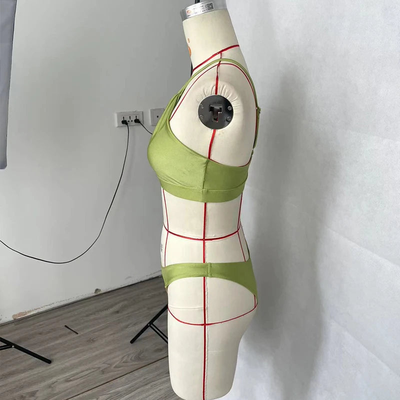 Women's Bikini Two Piece Summer Cross Halter Slim Sleeveless Hollow Thong Beach Vacation Swimsuit Set - The Clothing Company Sydney