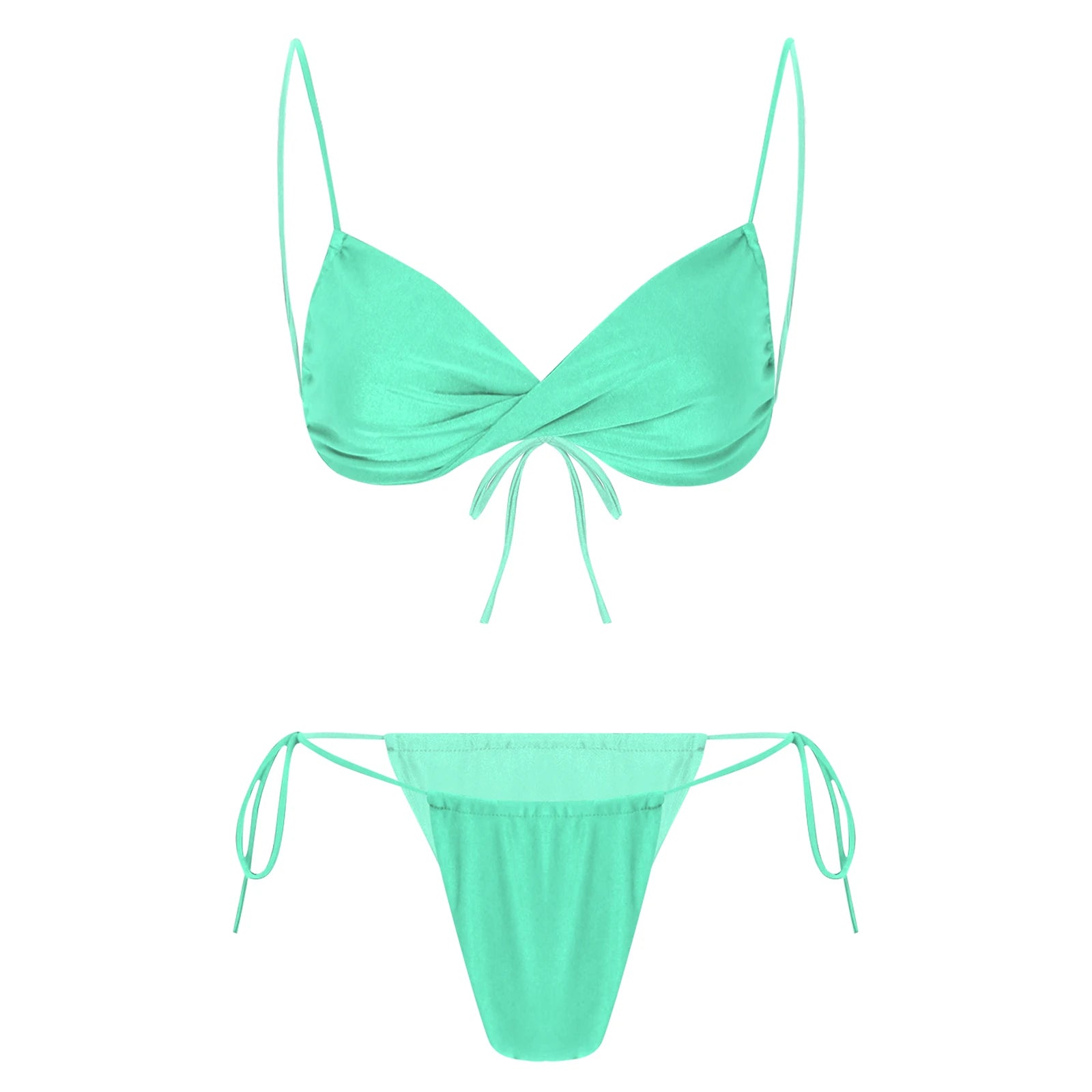 Womens Bikini Set Bathing Suit Pad Free Bra Top with High Cut Thong Briefs Side Tie Tying 2 Piece Swimwear Pool Beach Wear - The Clothing Company Sydney