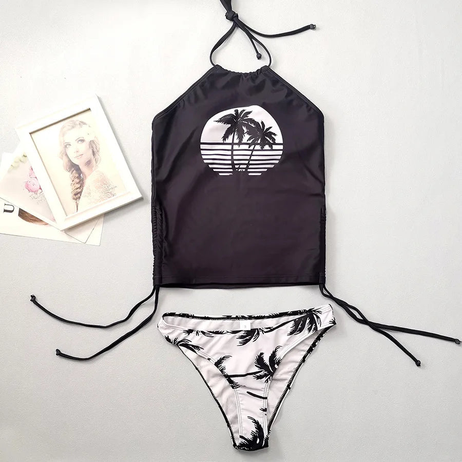 2 Piece Print Tankini Set Tied Halter Swimsuit Women Swimwear Summer Backless Beach Bathing Suit Bikii The Clothing Company Sydney