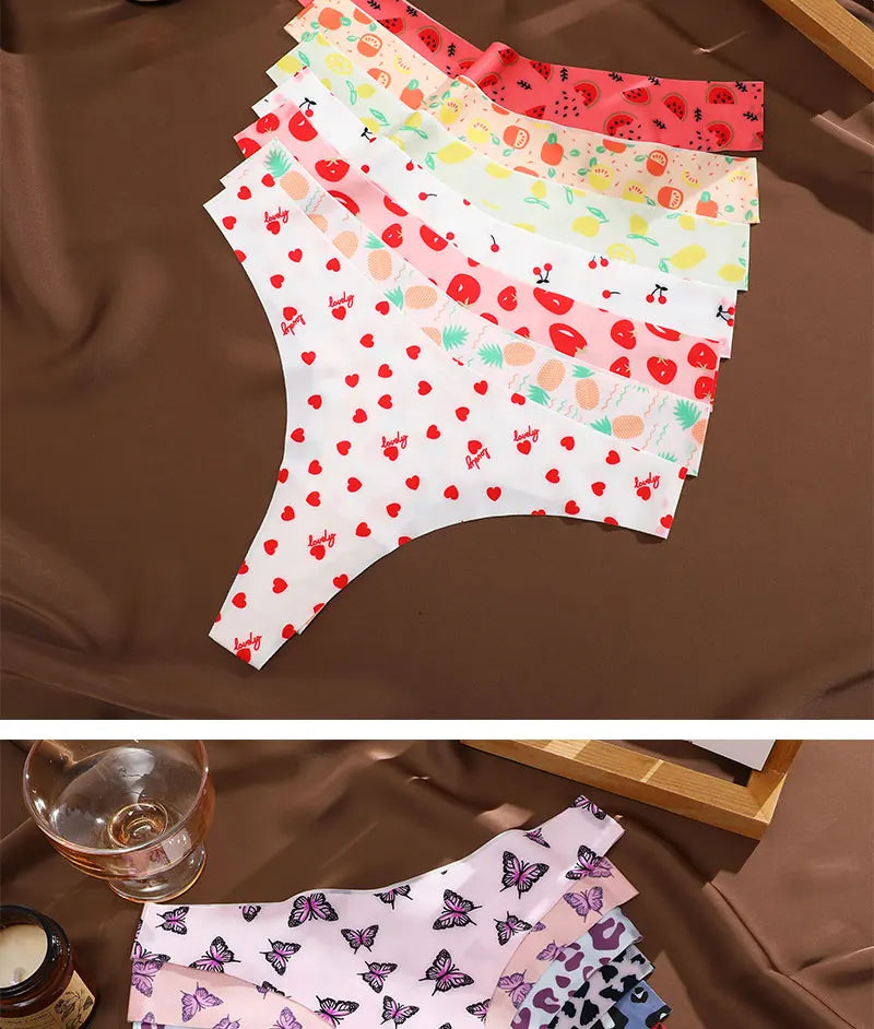 7 Pack Ice Silk G-String Thong Women's Seamless Panties Low Waist Print Underwear Lingerie - The Clothing Company Sydney