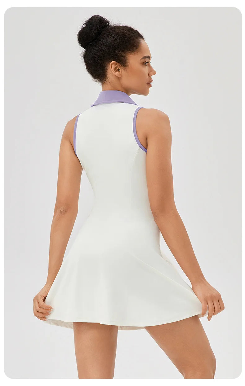 Summer Zip Front Tennis Skirt Sleeveless Golf Dress for Workout Exercise Skirt Athletic Dresses - The Clothing Company Sydney