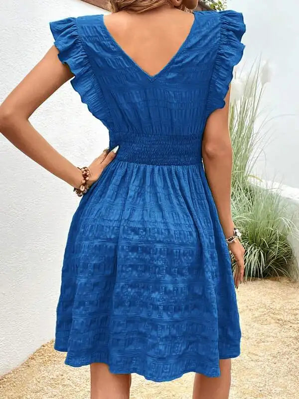 Elegant Short Summer Casual Slim Red Sleeveless Holiday Beach Dress Fashion V Neck A-line Dresses - The Clothing Company Sydney