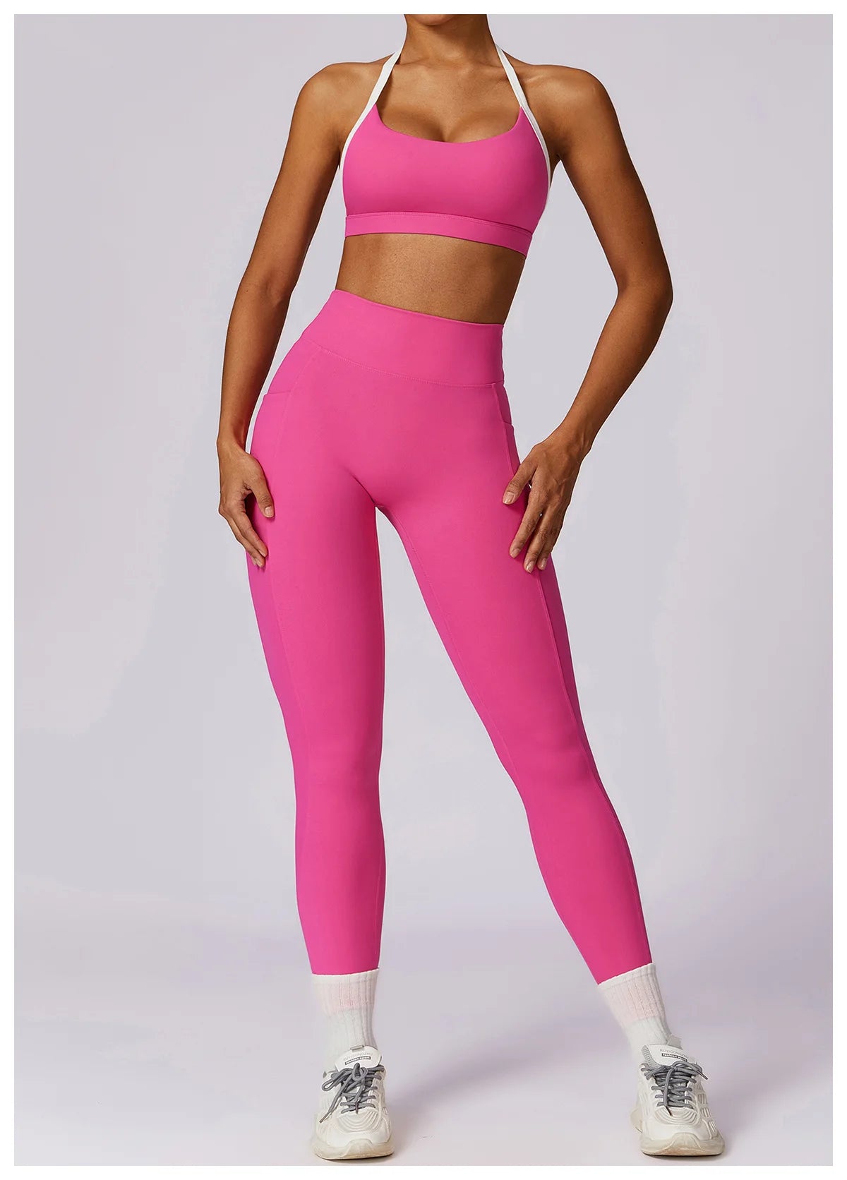 2 Piece Womens Tracksuit Yoga Set Workout Sportswear Gym Clothing Fitness Long Sleeve Crop Top High Waist Leggings Sports Suits - The Clothing Company Sydney