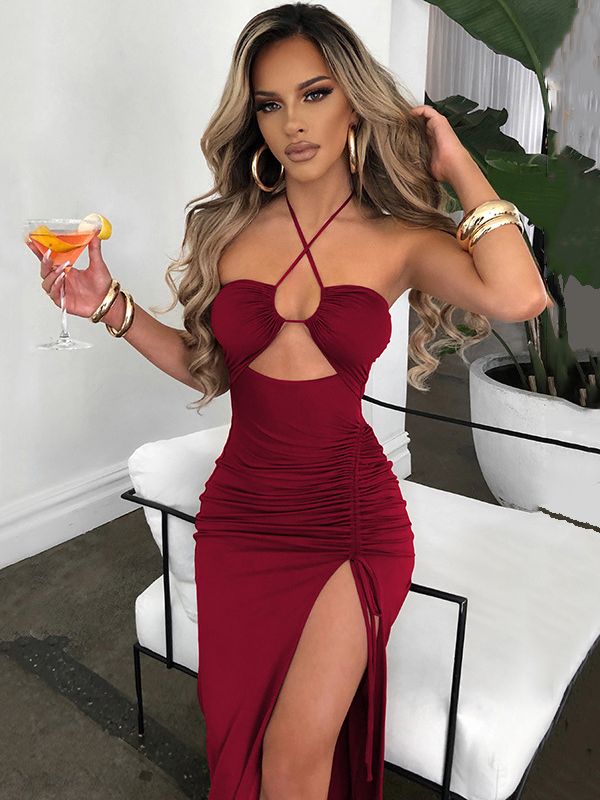 Hot Summer Halter Backless Sleeveless Cut Out Maxi Dress for Women Elegant Club Party Slit Dresses The Clothing Company Sydney