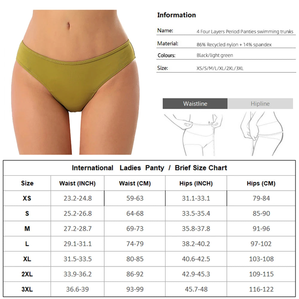 Women's Menstrual Swimsuit 4 Layer Period Swimwear Leak Proof Beach Menstrual Bikini Menstrual Panties Absorbent Swim Bottom - The Clothing Company Sydney