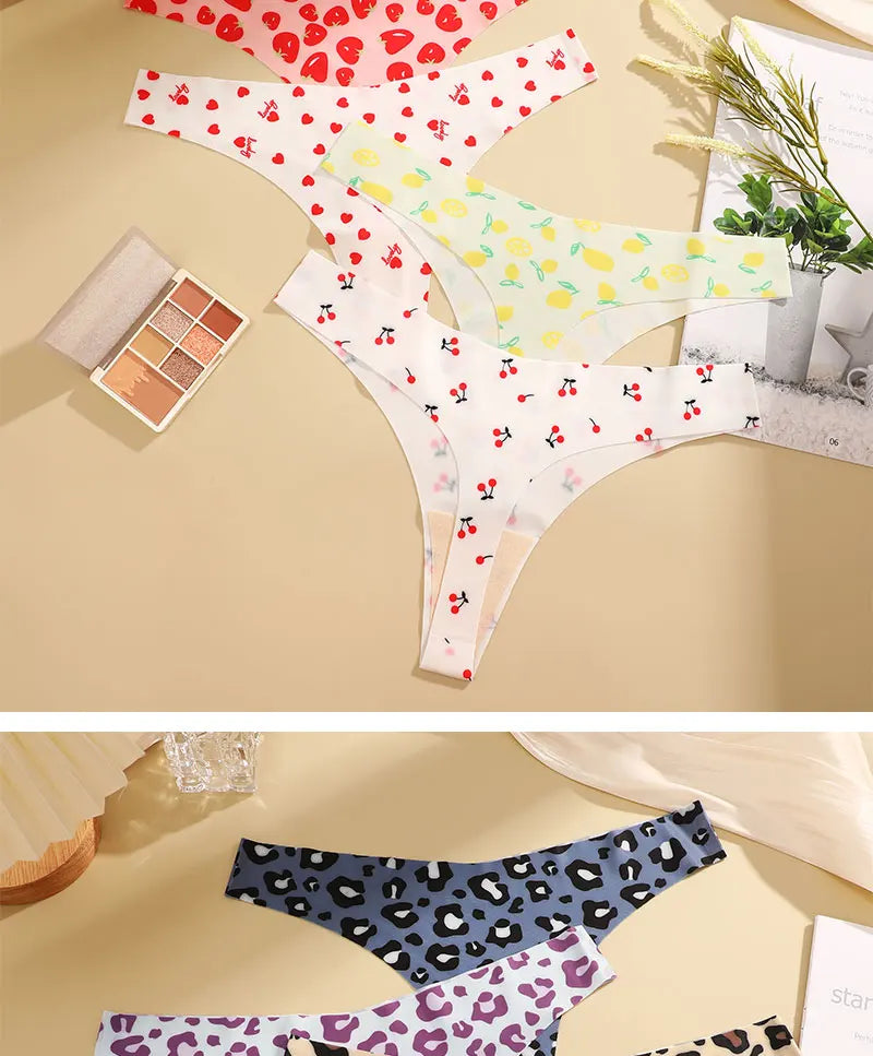 7 Pack Ice Silk G-String Thong Women's Seamless Panties Low Waist Print Underwear Lingerie - The Clothing Company Sydney
