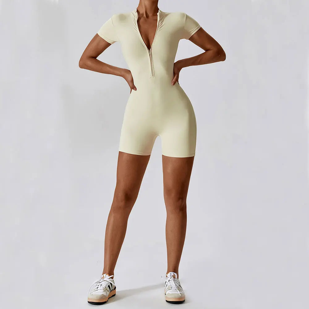 One Piece Jumpsuit Summer Short Sleeve Zipper Sports Wear Gym Fitness Bodysuits Women Dance Running Workout Clothes Yoga Suit The Clothing Company Sydney