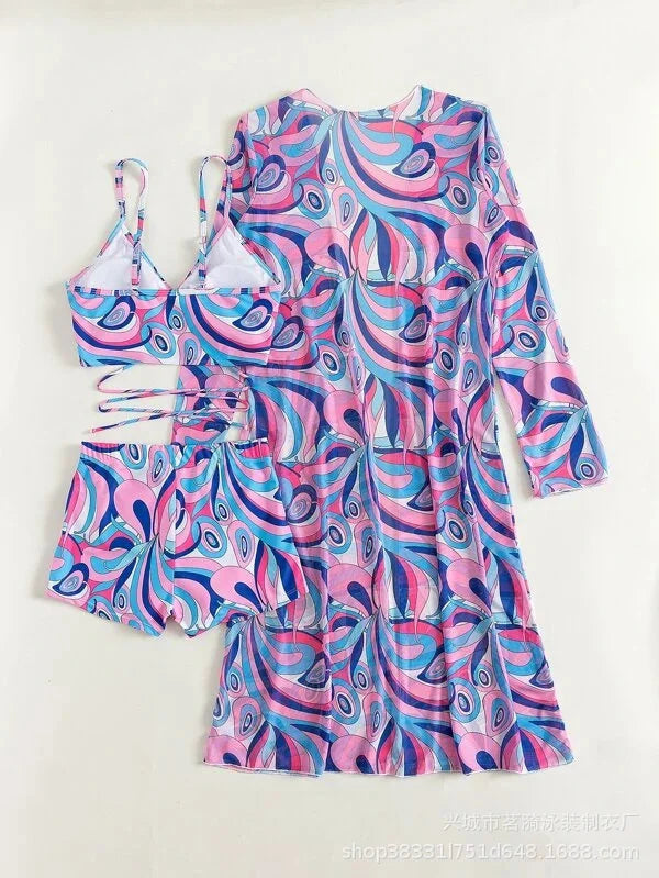 3 Piece Summer Print Swimsuits Tankini Sets Swimwear Beach Wear Bathing Suits Pool Women's Swimming Suit - The Clothing Company Sydney