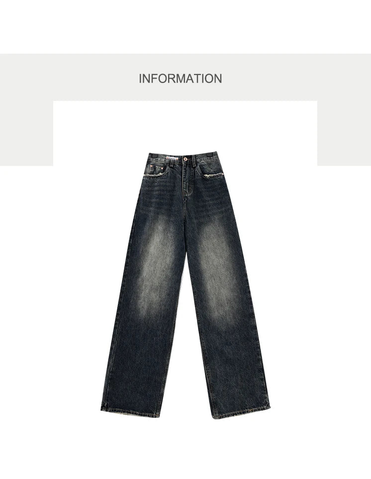 Women's Streetwear Retro High Waist Jeans Loose Wide Leg Denim Trousers Y2K Baggy Pants
