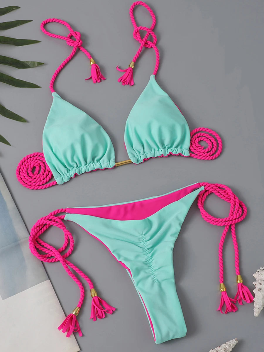 2 Piece Triangle String Bikini Swimsuit Tie Side Thong Swimwear Female Bathing Swimming Suit Summer Beachwear The Clothing Company Sydney
