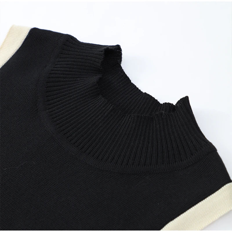 Women's Knitted O-neck Mini Dress Elegant Sleeveless High Waist Pleated Dresses - The Clothing Company Sydney
