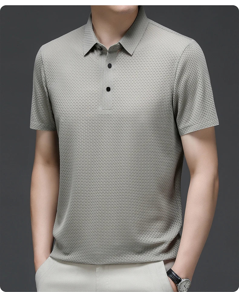 Summer Men's Lop-up Hollow Short-sleeved Polo Shirt Ice Silk Breathable Business Fashion T-Shirt Male Top The Clothing Company Sydney