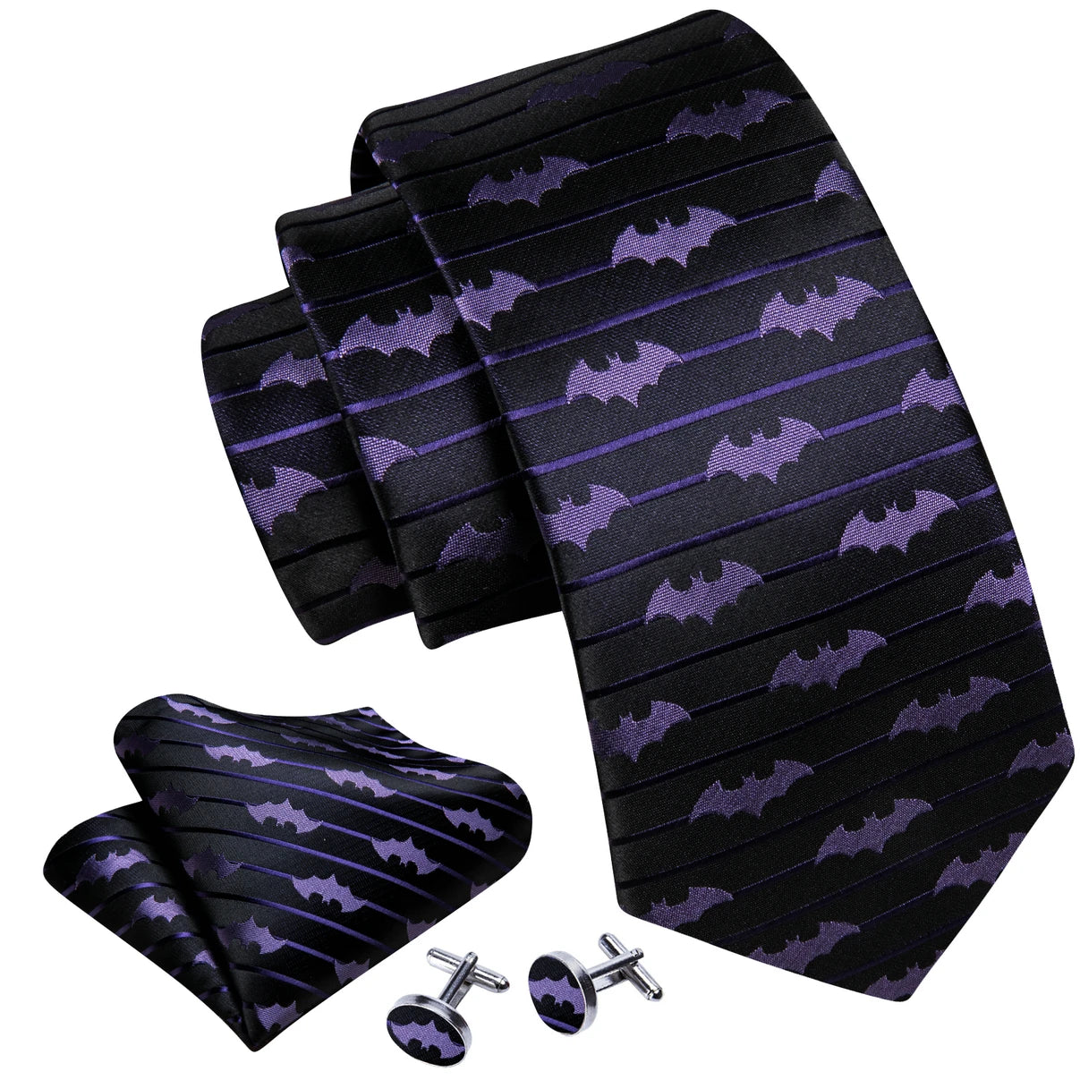 Silk Tie For Men Novelty Animal Black Stripe Necktie Pocket Square Cufflinks Set Wedding Party Outfit Set - The Clothing Company Sydney