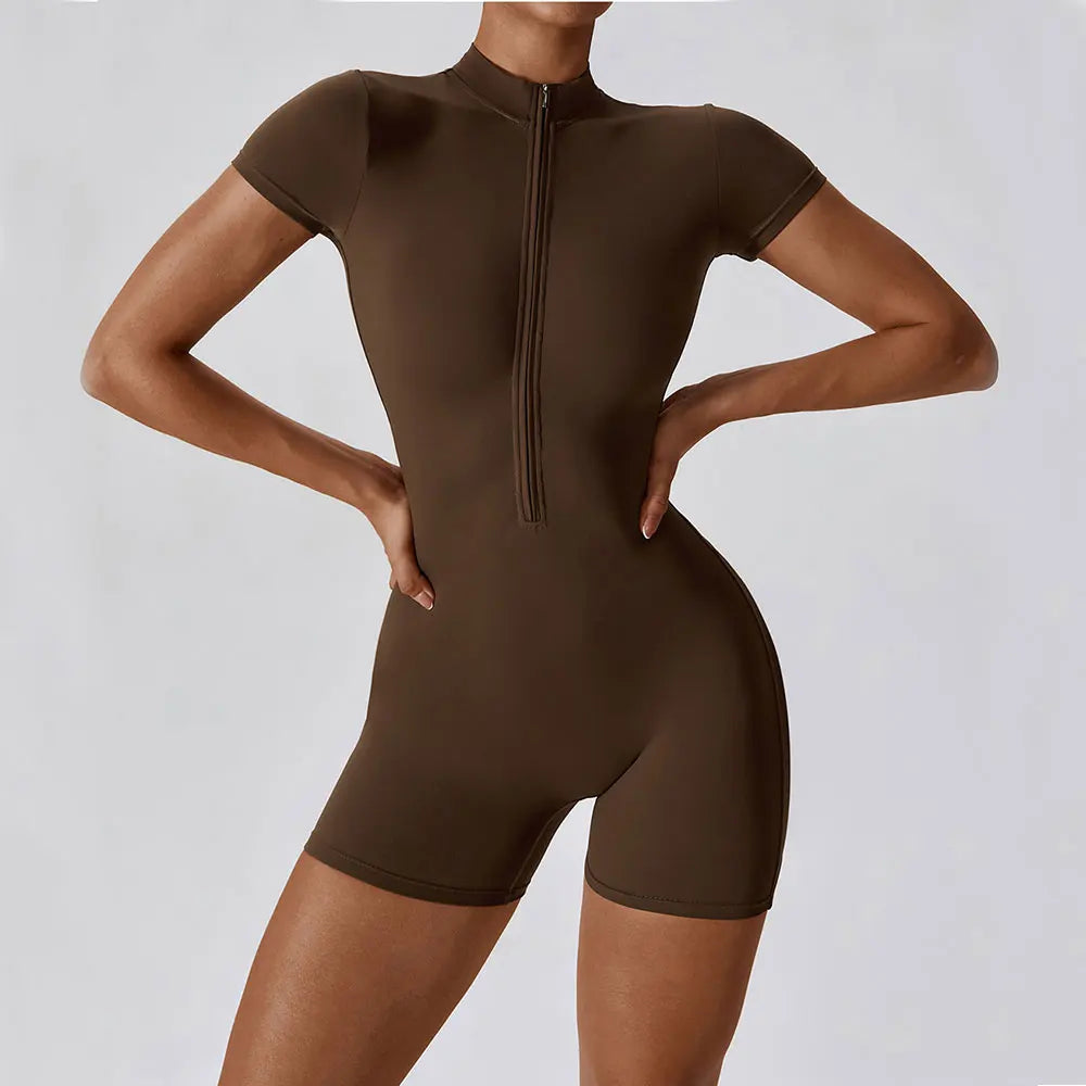 One Piece Jumpsuit Summer Short Sleeve Zipper Sports Wear Gym Fitness Bodysuits Women Dance Running Workout Clothes Yoga Suit The Clothing Company Sydney