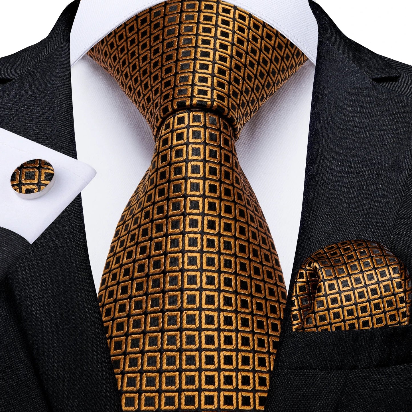 Luxury Black & Gold Paisley Silk Tie Set – Men's Necktie, Pocket Square & Cufflinks Gift The Clothing Company Sydney