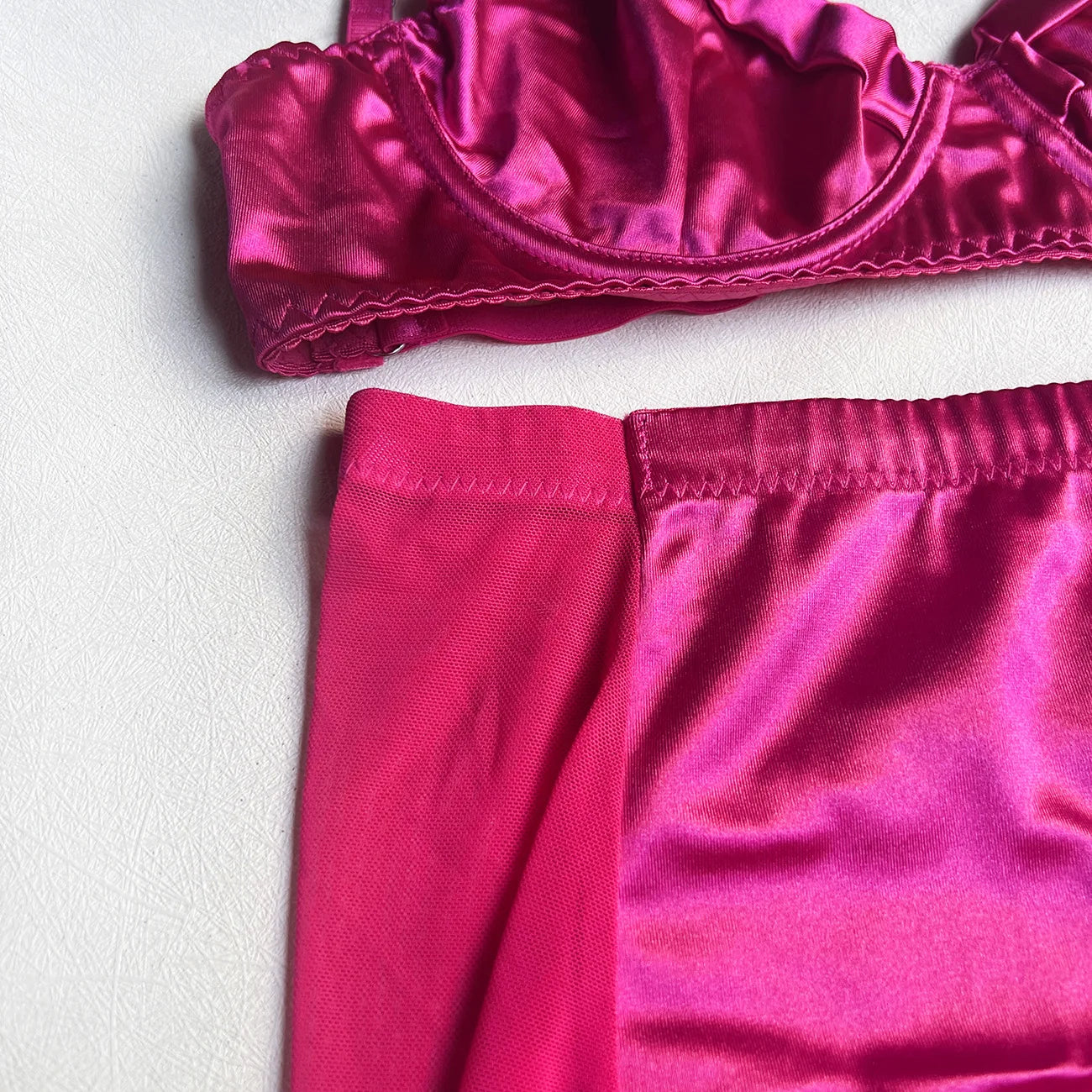 5 Piece Satin Lingerie Underwear Lace Seamless Intimate Skirt Bra And Briefs Outfit Set - The Clothing Company Sydney
