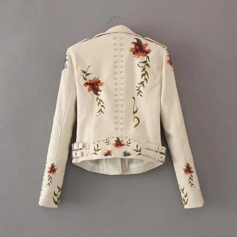 PU Leather Embroidered Rivet Coat Biker Streetwear Zipper Overcoat Women's Jackets Spring Clothes - The Clothing Company Sydney
