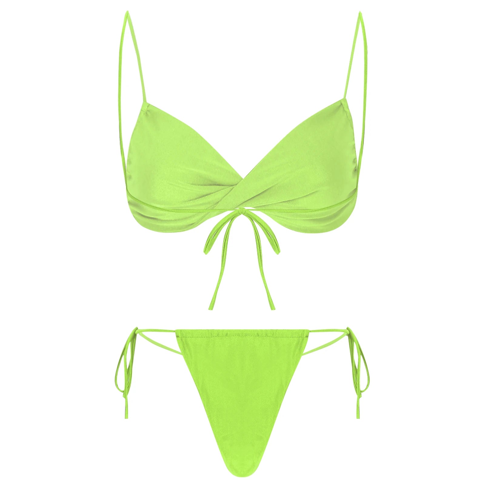 Womens Bikini Set Bathing Suit Pad Free Bra Top with High Cut Thong Briefs Side Tie Tying 2 Piece Swimwear Pool Beach Wear - The Clothing Company Sydney