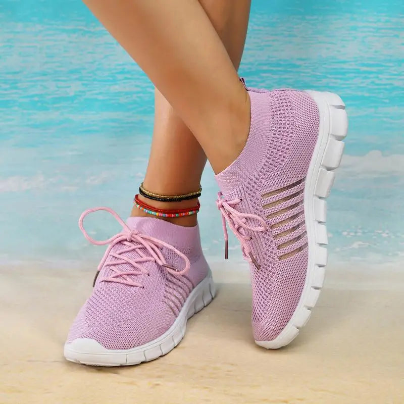Mesh Breathable Soft Sole Sneakers Lightweight Non-Slip Running Walking Casual Lace Up Flats Shoes - The Clothing Company Sydney