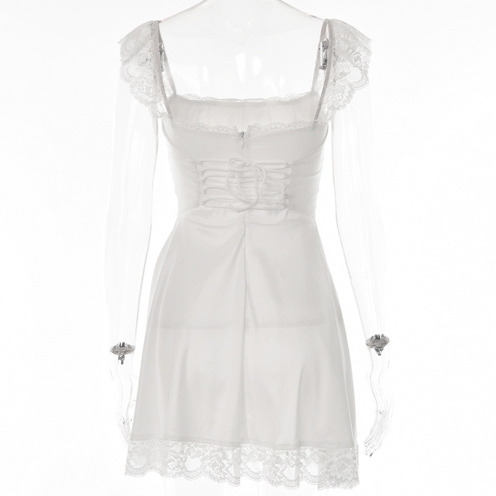 Elegant White Lace Strap Mini Dress For Women Fashion Sleeveless Backless Loose Short Dresses Clubwear The Clothing Company Sydney