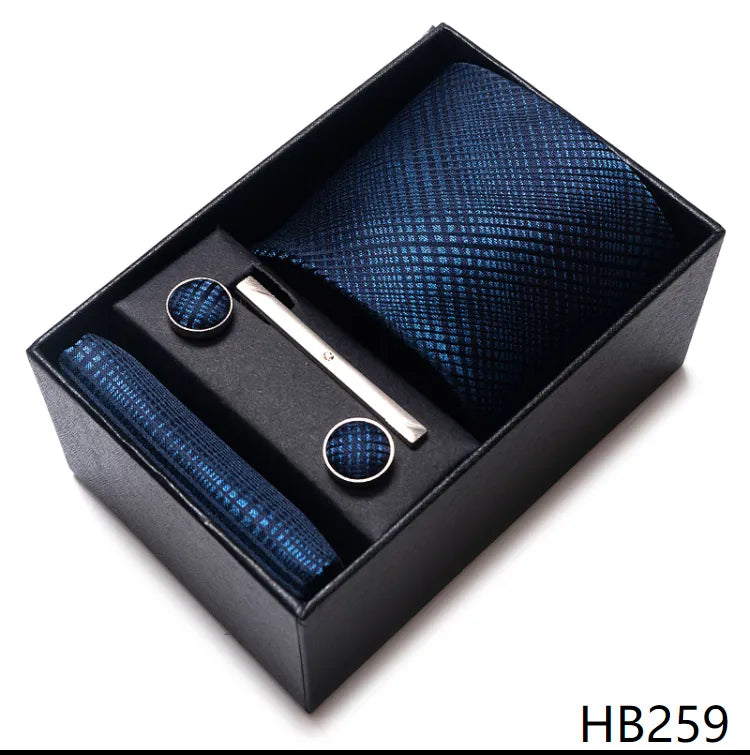 4 Piece Tie Handkerchief Cufflink Set For Men Necktie Holiday Gift Box Blue Gold Suit Accessories Slim Wedding Set The Clothing Company Sydney