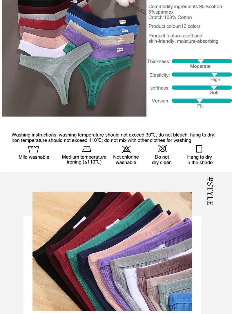 3 Pack Cotton Thongs Lady Solid V-Waist Stripe Panties Breathable G-String Underwear Soft Intimates Lingerie The Clothing Company Sydney