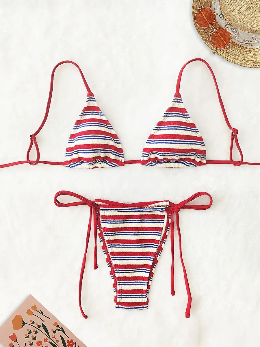 Push-Up Two-Piece Swimsuit Bathing Suit Micro Beachwear Stripe Bikini Set Swimwear - The Clothing Company Sydney