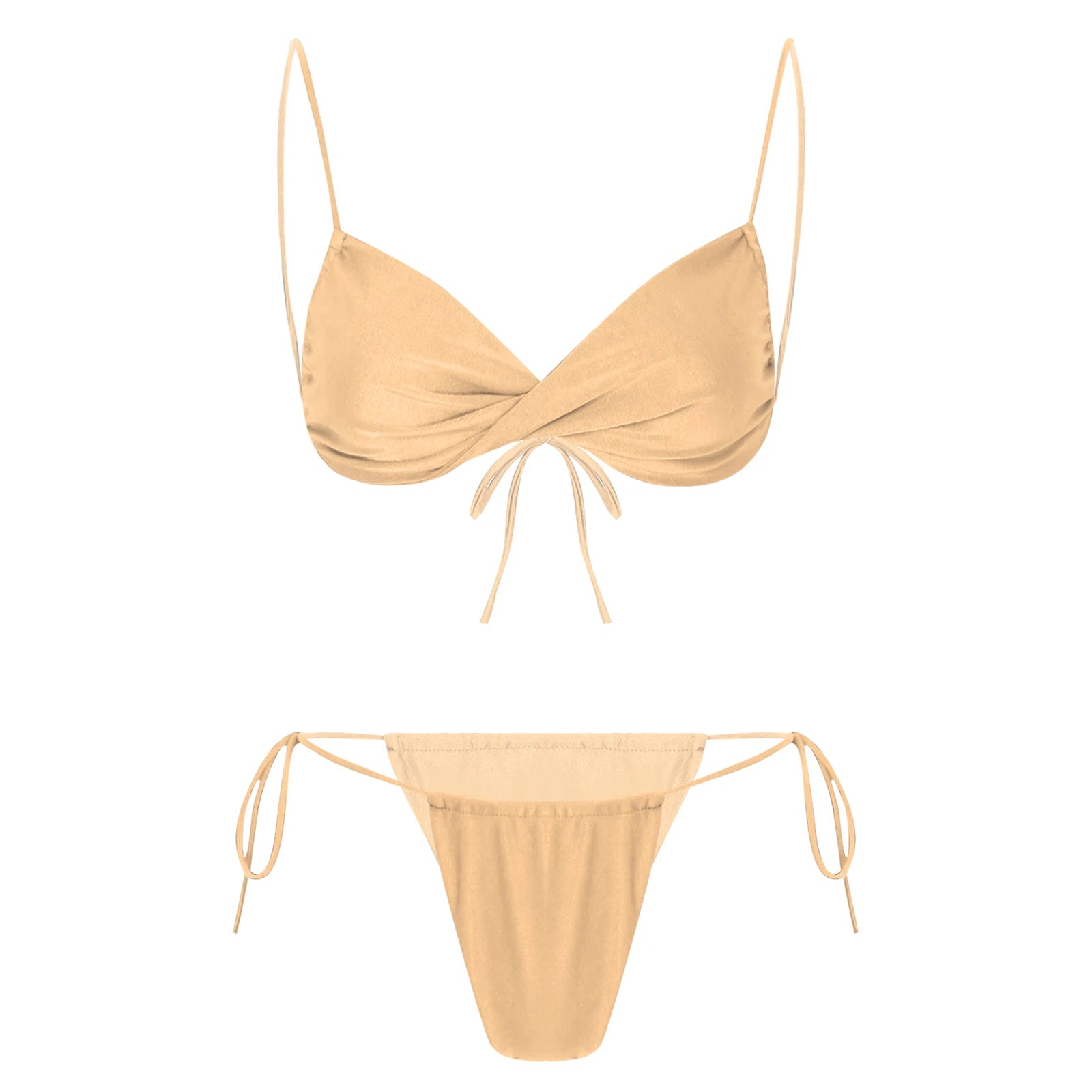 Womens Bikini Set Bathing Suit Pad Free Bra Top with High Cut Thong Briefs Side Tie Tying 2 Piece Swimwear Pool Beach Wear - The Clothing Company Sydney